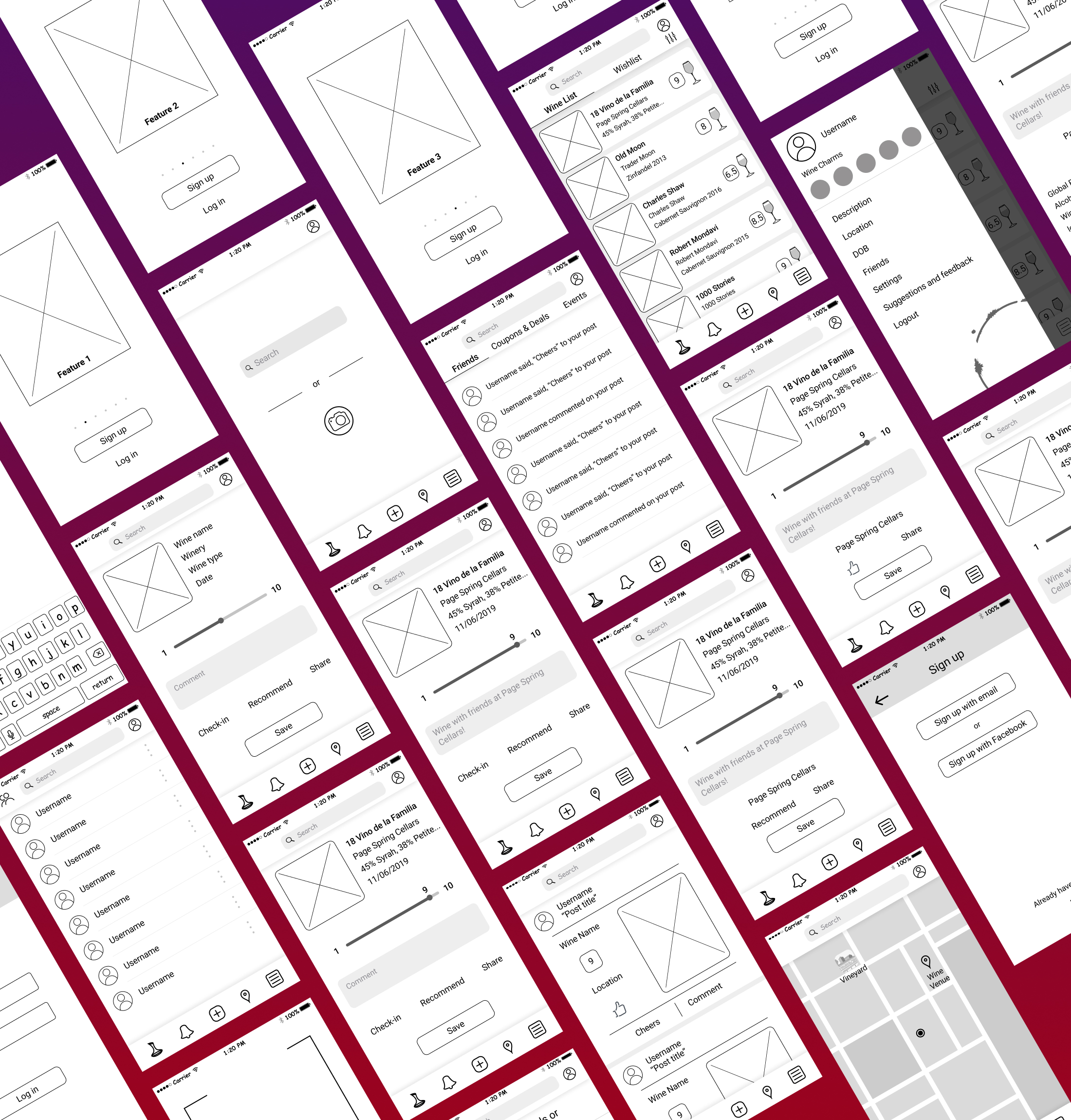 Decantr wireframe screens