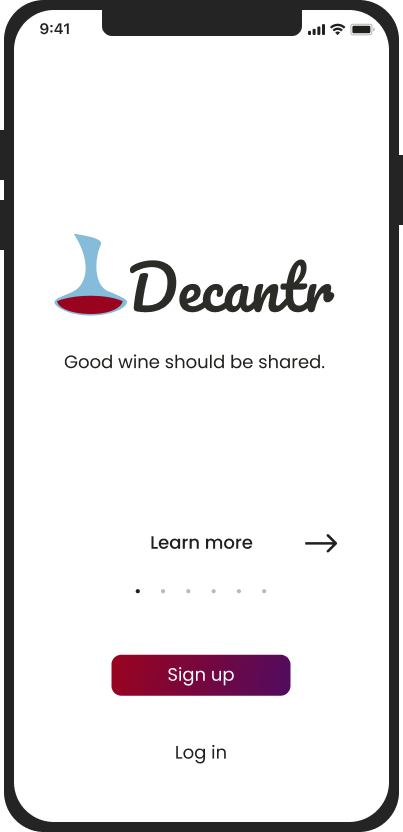 Wine app home screen